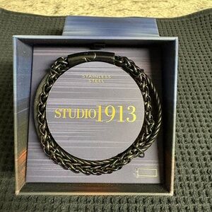 Men’s studio 1913 black ion-plated stainless steel and leather triple bracelet